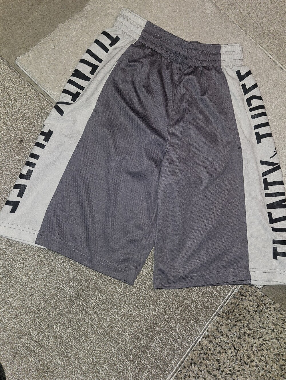 Men's Jordan Gray Athletic Shorts with White Side Panels Thst Say Twenty Three